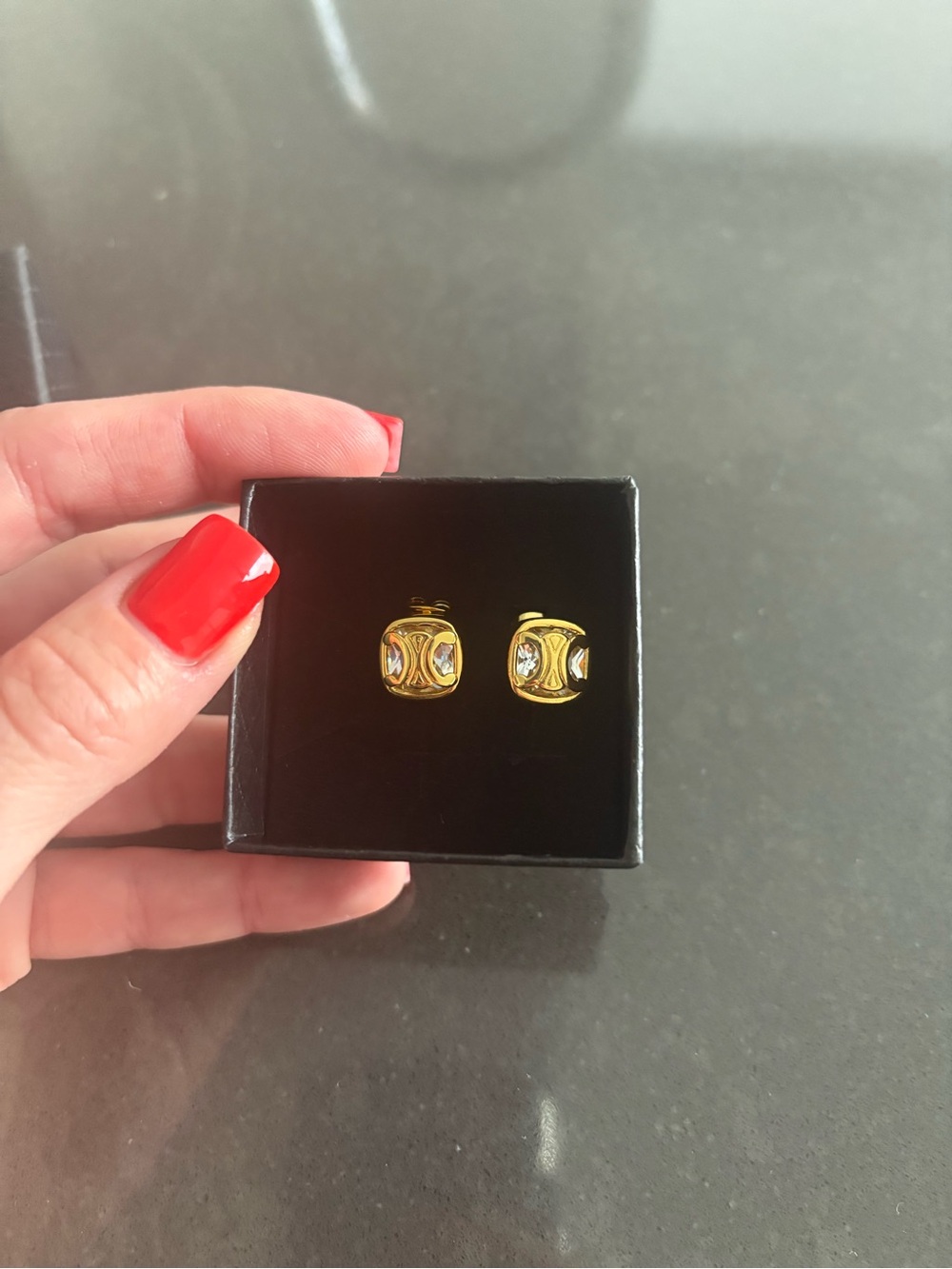 CELINE GOLD TONE CRYSTAL STUD EARRINGS